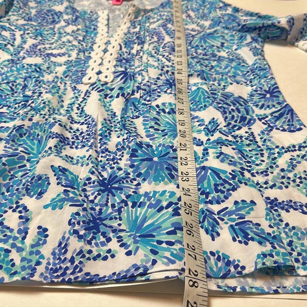 Lilly Pulitzer Hollie Tunic Turquoise Oasis Shell Me You Love Me Size Medium - Picture 11 of 16